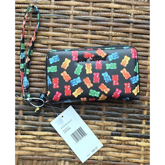 NWT BETSEY JOHNSON BLK Faux LTR Rainbow Gummy Bear Zip Wallet Wristlet XOKARA - Picture 13 of 13